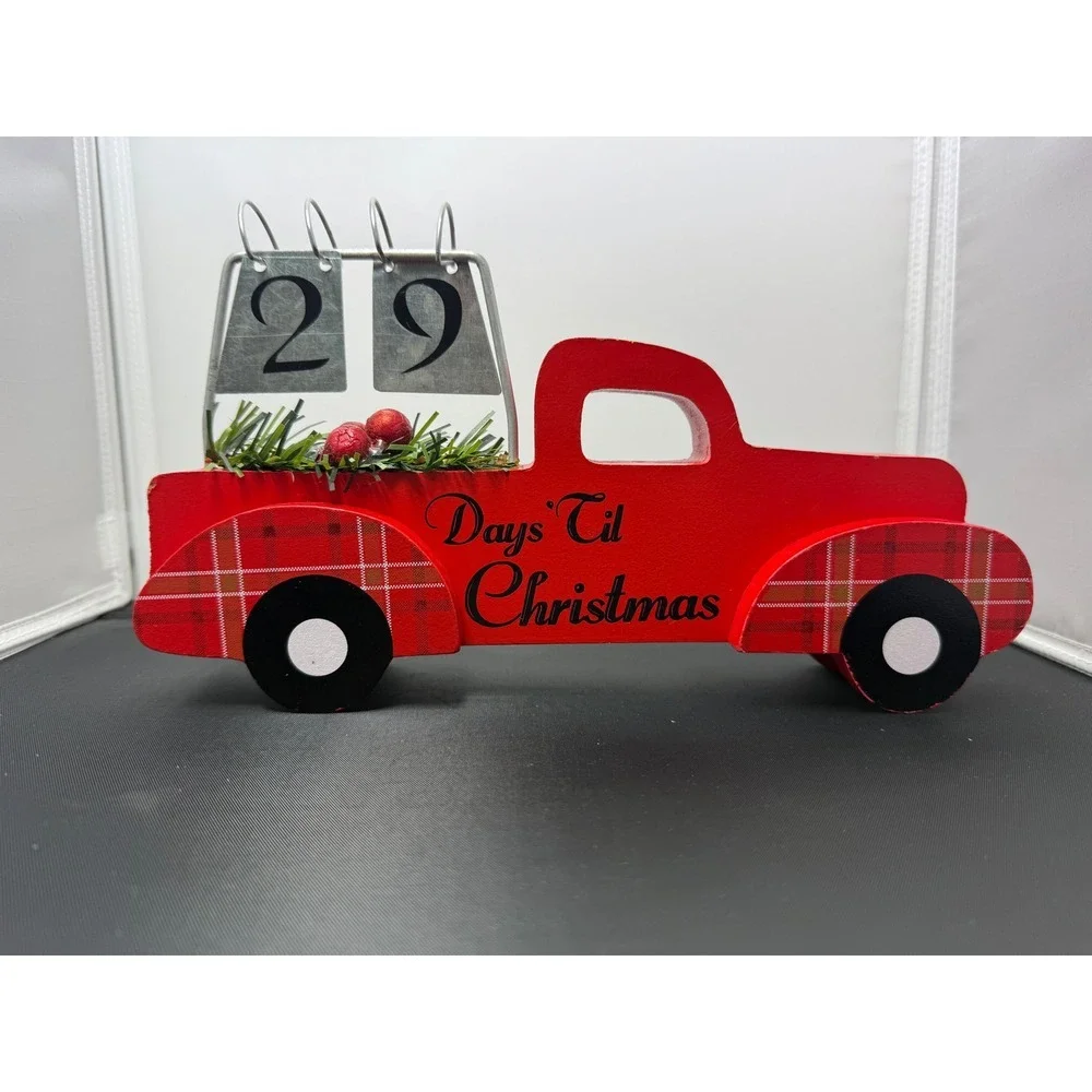 Red Truck‎ wood Christmas Countdown Calendar Days Til Christmas Holiday Decor